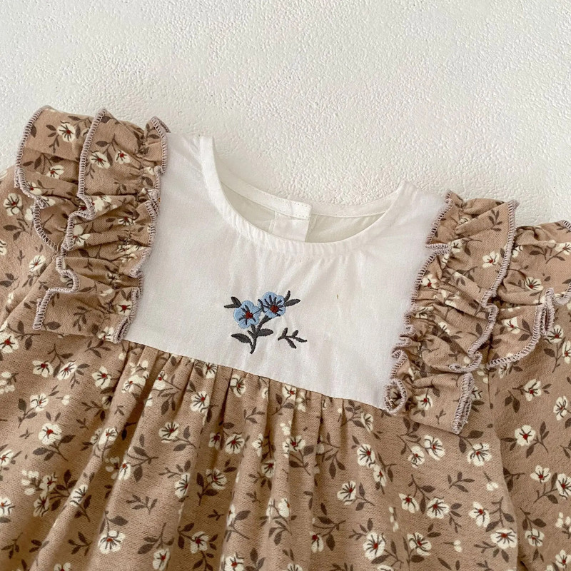 2023 Φθινοπωρινά Βρεφικά Ρούχα Νεογέννητα Βρεφικά Κορίτσια Φλοράλ βολάν μακρυμάνικο κορμάκι Βαμβακερό βρεφικό κέντημα Μονοκόμματο Ρούχα