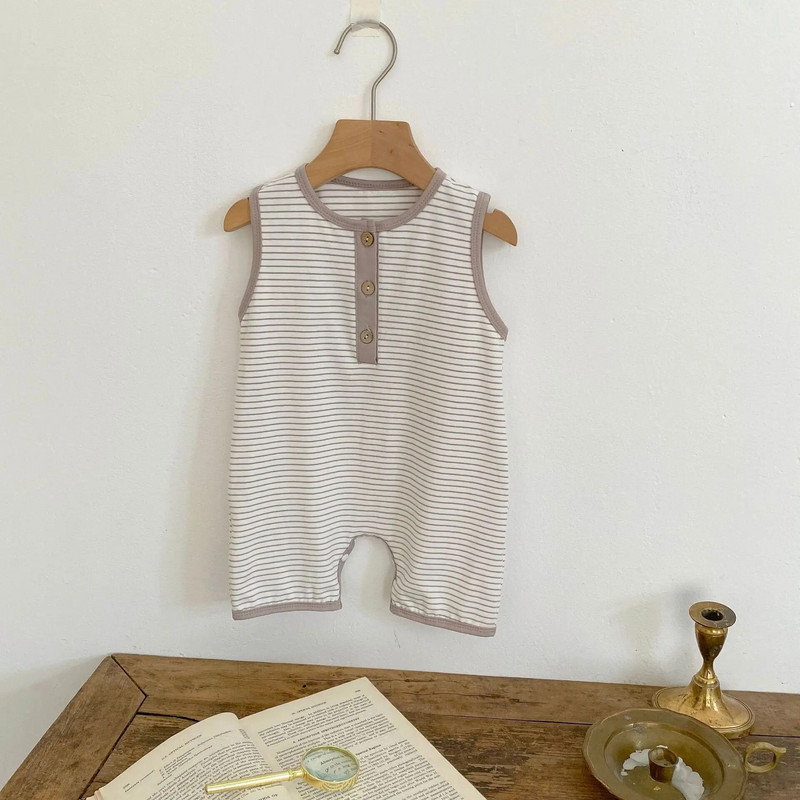 2023. gada vasaras jaundzimušo drēbes zīdaiņu zēniem bez piedurknēm, svītraini, viengabala kokvilnas, toddler kombinezoni, zīdaiņu zēnu apģērbi 0–2 g.