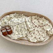 Jesenné manšestrové detské overaly pre dievčatá s kvetinovým vzorom, dlhým rukávom a bavlneným overalom pre novorodencov, jednodielne oblečenie