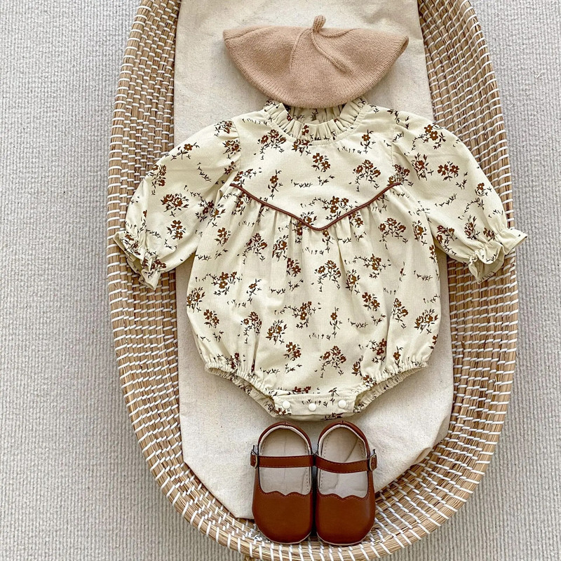 Jesenné manšestrové detské overaly pre dievčatá s kvetinovým vzorom, dlhým rukávom a bavlneným overalom pre novorodencov, jednodielne oblečenie