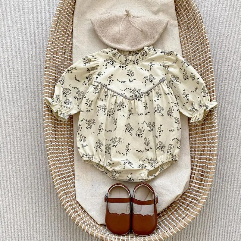 Jesenné manšestrové detské overaly pre dievčatá s kvetinovým vzorom, dlhým rukávom a bavlneným overalom pre novorodencov, jednodielne oblečenie