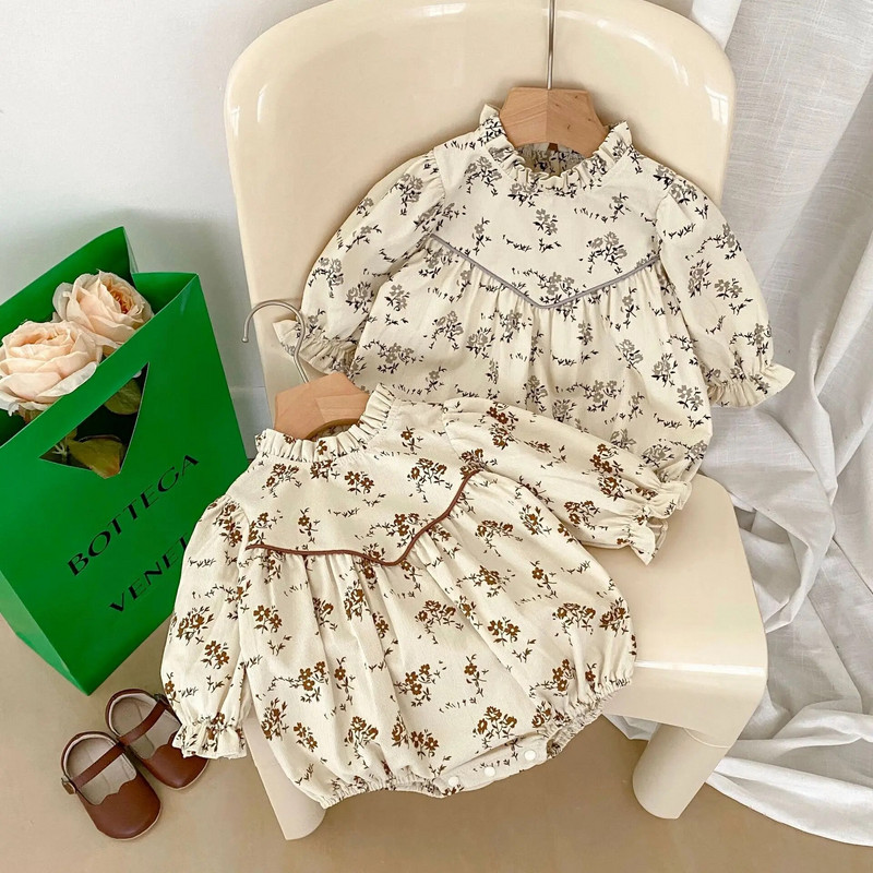 Jesenné manšestrové detské overaly pre dievčatá s kvetinovým vzorom, dlhým rukávom a bavlneným overalom pre novorodencov, jednodielne oblečenie