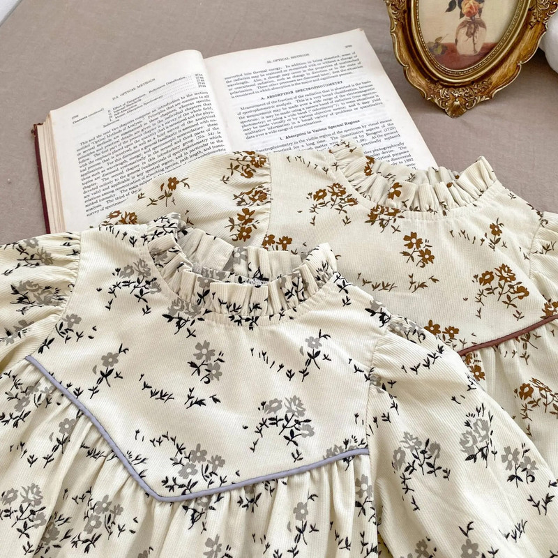 Jesenné manšestrové detské overaly pre dievčatá s kvetinovým vzorom, dlhým rukávom a bavlneným overalom pre novorodencov, jednodielne oblečenie