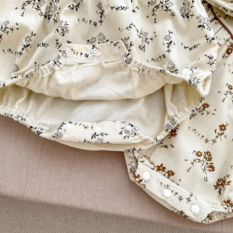 Jesenné manšestrové detské overaly pre dievčatá s kvetinovým vzorom, dlhým rukávom a bavlneným overalom pre novorodencov, jednodielne oblečenie