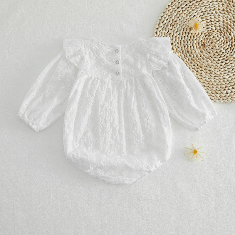 VISgogo Kombinezon za djevojčice s volanima, dugih rukava, izdubljenih cvjetova, jednobojni kombinezon na kopčanje, dječja odjeća za proljeće i jesen