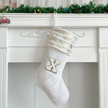 Коледни чорапи Бяло щамповане Златни снежинки Букви Коледни орнаменти Коледна елха Украса Чорапи за подарък