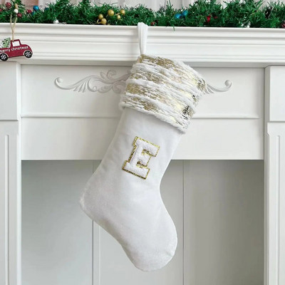 Χριστουγεννιάτικες κάλτσες Λευκή στάμπα Χρυσά γράμματα νιφάδα χιονιού Χριστουγεννιάτικα στολίδια Διακοσμήσεις χριστουγεννιάτικων δέντρων Δώρο Κάλτσες