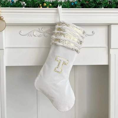 Χριστουγεννιάτικες κάλτσες Λευκή στάμπα Χρυσά γράμματα νιφάδα χιονιού Χριστουγεννιάτικα στολίδια Διακοσμήσεις χριστουγεννιάτικων δέντρων Δώρο Κάλτσες