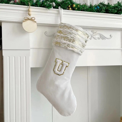 Χριστουγεννιάτικες κάλτσες Λευκή στάμπα Χρυσά γράμματα νιφάδα χιονιού Χριστουγεννιάτικα στολίδια Διακοσμήσεις χριστουγεννιάτικων δέντρων Δώρο Κάλτσες