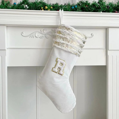 Χριστουγεννιάτικες κάλτσες Λευκή στάμπα Χρυσά γράμματα νιφάδα χιονιού Χριστουγεννιάτικα στολίδια Διακοσμήσεις χριστουγεννιάτικων δέντρων Δώρο Κάλτσες