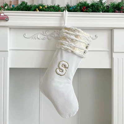 Χριστουγεννιάτικες κάλτσες Λευκή στάμπα Χρυσά γράμματα νιφάδα χιονιού Χριστουγεννιάτικα στολίδια Διακοσμήσεις χριστουγεννιάτικων δέντρων Δώρο Κάλτσες