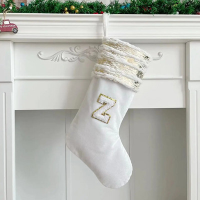 Χριστουγεννιάτικες κάλτσες Λευκή στάμπα Χρυσά γράμματα νιφάδα χιονιού Χριστουγεννιάτικα στολίδια Διακοσμήσεις χριστουγεννιάτικων δέντρων Δώρο Κάλτσες