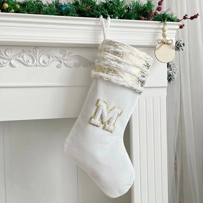 Χριστουγεννιάτικες κάλτσες Λευκή στάμπα Χρυσά γράμματα νιφάδα χιονιού Χριστουγεννιάτικα στολίδια Διακοσμήσεις χριστουγεννιάτικων δέντρων Δώρο Κάλτσες