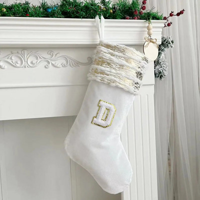 Χριστουγεννιάτικες κάλτσες Λευκή στάμπα Χρυσά γράμματα νιφάδα χιονιού Χριστουγεννιάτικα στολίδια Διακοσμήσεις χριστουγεννιάτικων δέντρων Δώρο Κάλτσες
