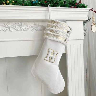 Χριστουγεννιάτικες κάλτσες Λευκή στάμπα Χρυσά γράμματα νιφάδα χιονιού Χριστουγεννιάτικα στολίδια Διακοσμήσεις χριστουγεννιάτικων δέντρων Δώρο Κάλτσες