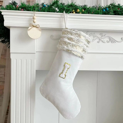 Χριστουγεννιάτικες κάλτσες Λευκή στάμπα Χρυσά γράμματα νιφάδα χιονιού Χριστουγεννιάτικα στολίδια Διακοσμήσεις χριστουγεννιάτικων δέντρων Δώρο Κάλτσες
