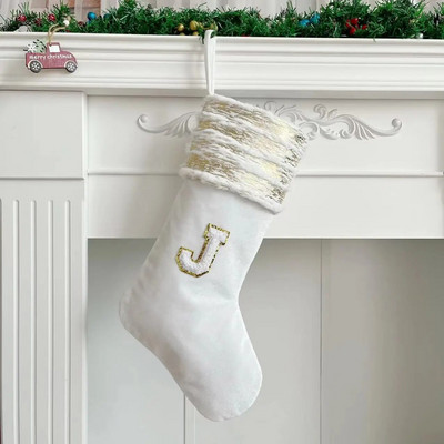 Χριστουγεννιάτικες κάλτσες Λευκή στάμπα Χρυσά γράμματα νιφάδα χιονιού Χριστουγεννιάτικα στολίδια Διακοσμήσεις χριστουγεννιάτικων δέντρων Δώρο Κάλτσες