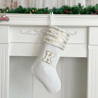 Χριστουγεννιάτικες κάλτσες Λευκή στάμπα Χρυσά γράμματα νιφάδα χιονιού Χριστουγεννιάτικα στολίδια Διακοσμήσεις χριστουγεννιάτικων δέντρων Δώρο Κάλτσες
