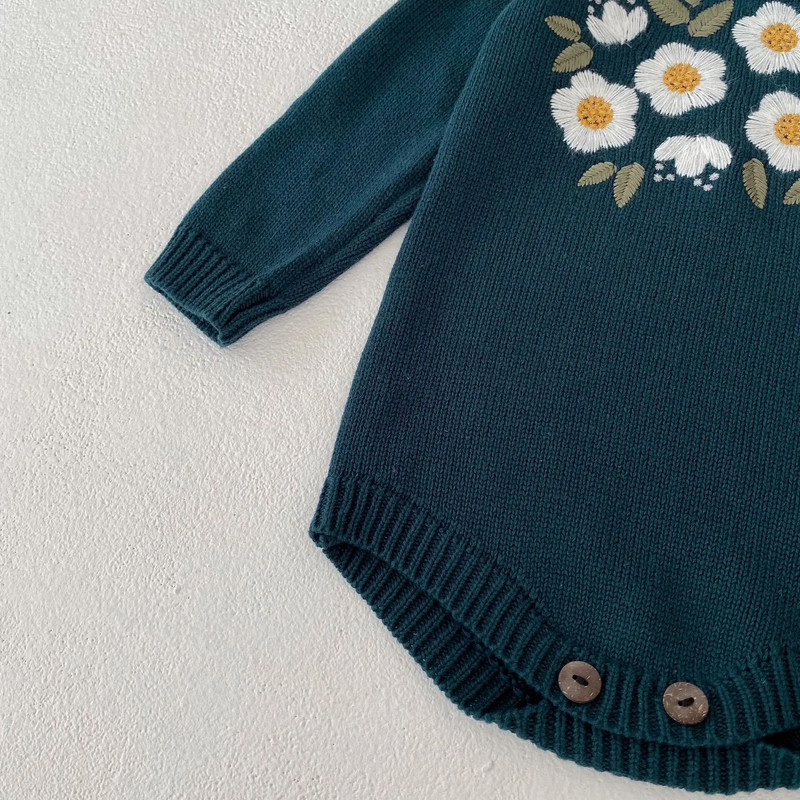 2023. gada rudens ziemas zīdaiņu apģērbi zīdaiņiem, trikotāžas, izšūtas garām piedurknēm, jaundzimušā 100% kokvilnas trikotāžas puķu kombinezons