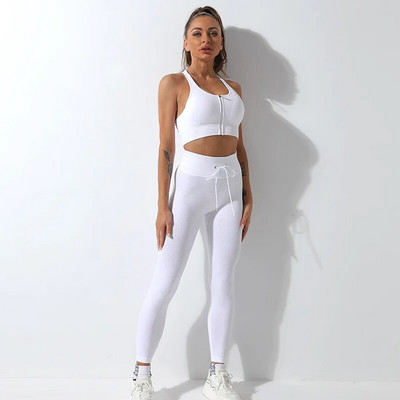 Bešavni kompleti za jogu Sport Fitness Visoko podignuti bokovi Hlače s uzicom Zatvarači Odijela dugih rukava Komplet kratkih hlača za vježbanje u teretani za žene