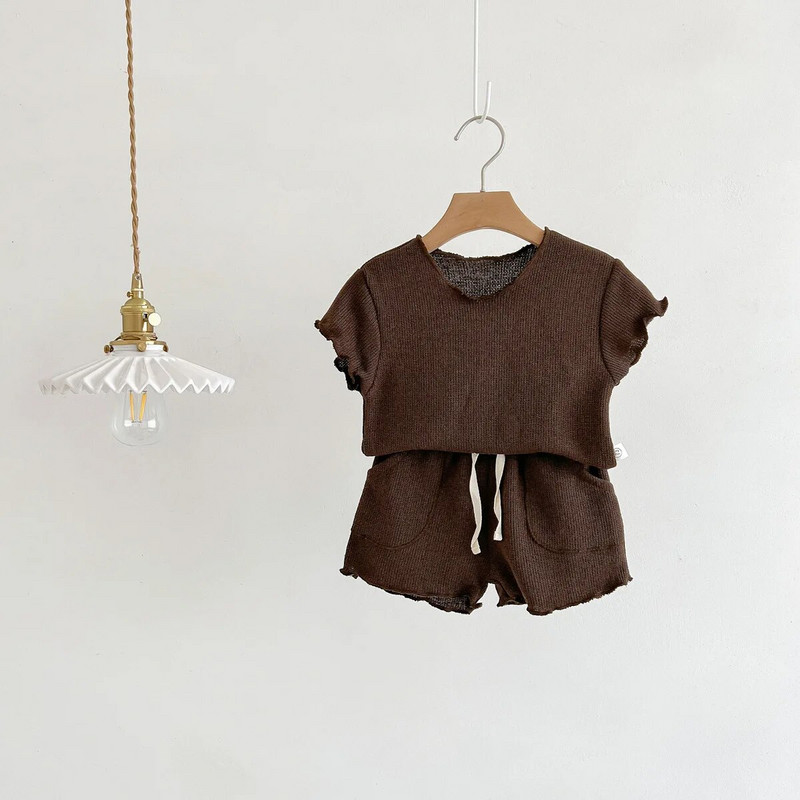 Ljetni kompleti kratkih rukava za dječake Jednobojne majice kratke hlače 2kom Set odjeće za bebe Pletena tanka pletena odjeća za djevojčice Ležerno kućno odijelo