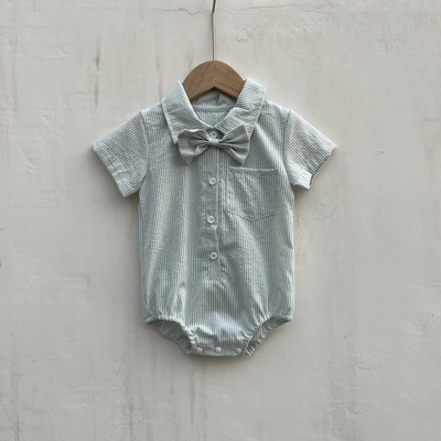 2023. gada vasaras mazuļu zēnu drēbes Jaundzimušā zīdaiņa rūtains bodijs, džentlmeņu viengabala apģērbi, īsām piedurknēm kokvilnas mazuļu kombinezons