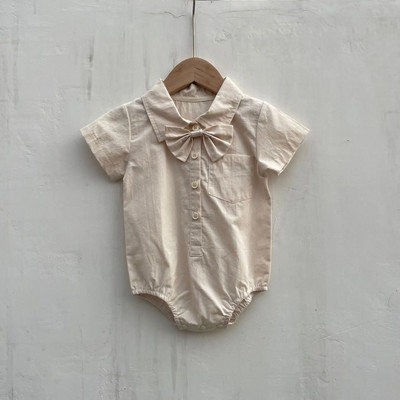 2023. gada vasaras mazuļu zēnu drēbes Jaundzimušā zīdaiņa rūtains bodijs, džentlmeņu viengabala apģērbi, īsām piedurknēm kokvilnas mazuļu kombinezons