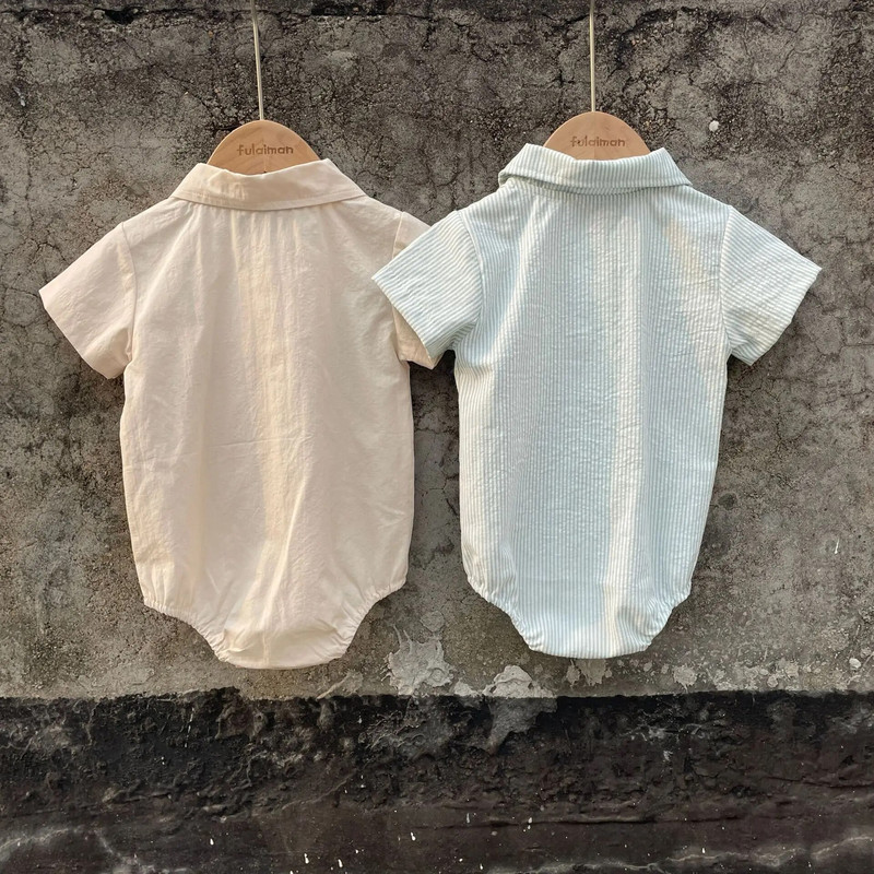 2023. gada vasaras mazuļu zēnu drēbes Jaundzimušā zīdaiņa rūtains bodijs, džentlmeņu viengabala apģērbi, īsām piedurknēm kokvilnas mazuļu kombinezons