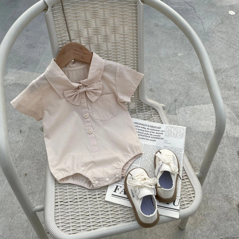 2023. gada vasaras mazuļu zēnu drēbes Jaundzimušā zīdaiņa rūtains bodijs, džentlmeņu viengabala apģērbi, īsām piedurknēm kokvilnas mazuļu kombinezons