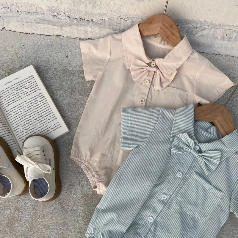 2023. gada vasaras mazuļu zēnu drēbes Jaundzimušā zīdaiņa rūtains bodijs, džentlmeņu viengabala apģērbi, īsām piedurknēm kokvilnas mazuļu kombinezons