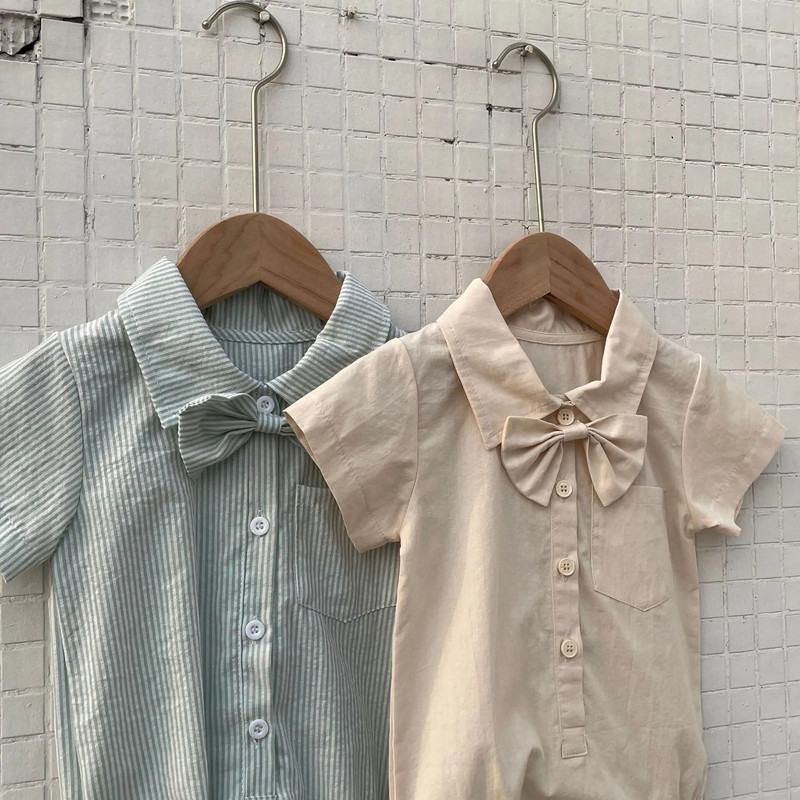 2023. gada vasaras mazuļu zēnu drēbes Jaundzimušā zīdaiņa rūtains bodijs, džentlmeņu viengabala apģērbi, īsām piedurknēm kokvilnas mazuļu kombinezons