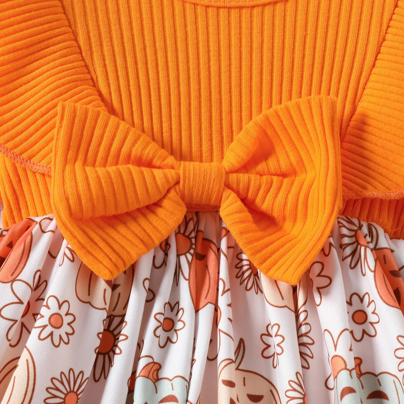 ma&baby 0-24M Noć vještica Novorođenčad Pletene štrafte za djevojčice dugih rukava Kombinezon s mašnom od bundeve Odjeća za malu djecu Kostimi D05