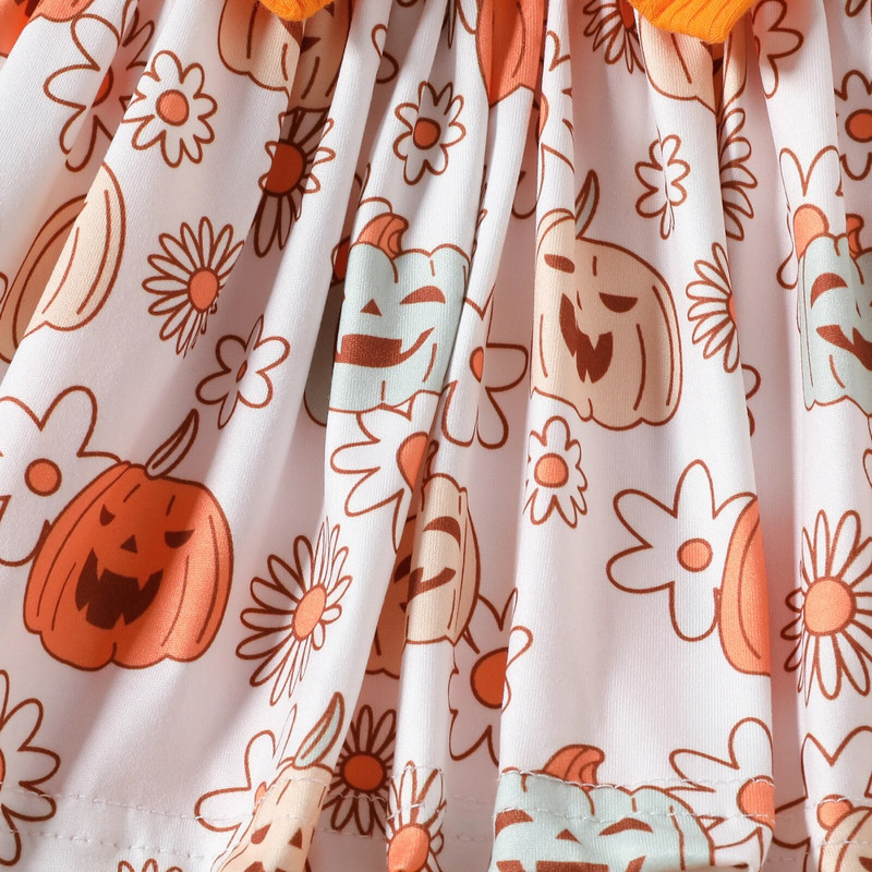 ma&baby 0-24M Noć vještica Novorođenčad Pletene štrafte za djevojčice dugih rukava Kombinezon s mašnom od bundeve Odjeća za malu djecu Kostimi D05