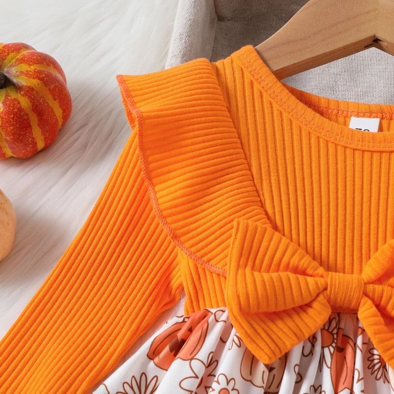 ma&baby 0-24M Noć vještica Novorođenčad Pletene štrafte za djevojčice dugih rukava Kombinezon s mašnom od bundeve Odjeća za malu djecu Kostimi D05