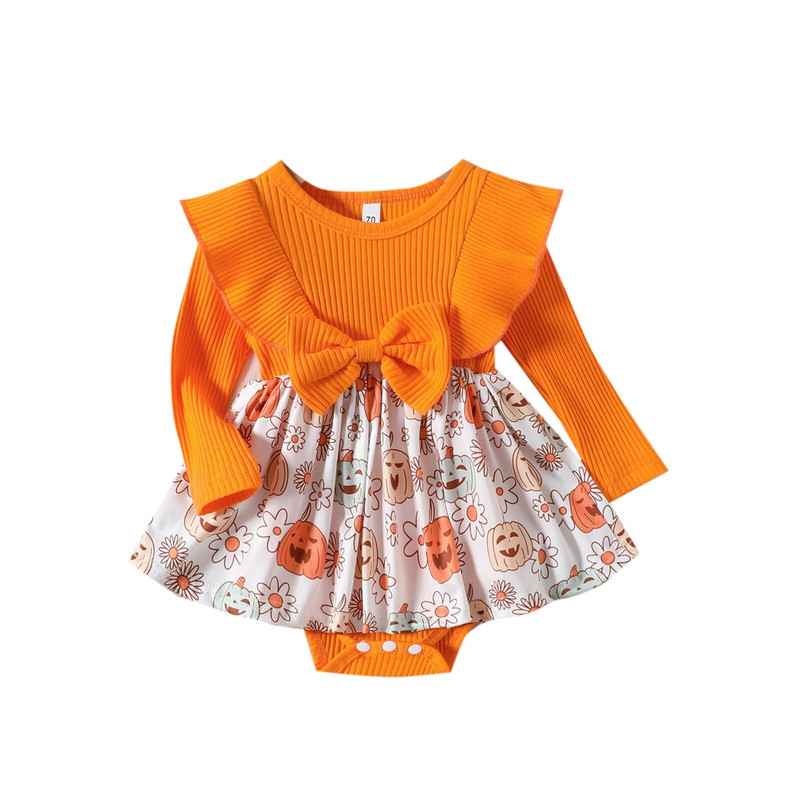 ma&baby 0-24M Noć vještica Novorođenčad Pletene štrafte za djevojčice dugih rukava Kombinezon s mašnom od bundeve Odjeća za malu djecu Kostimi D05