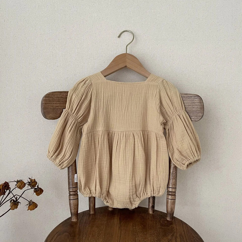 2023-as őszi kislányok egyszínű, hosszú ujjú body, csecsemő pamut, négyzet alakú galléros kombiné, totyogó, alkalmi egyrészes ruhák