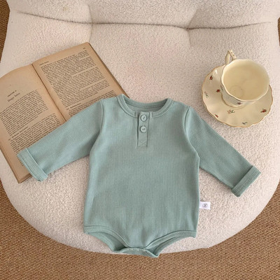 Četru sezonu zīdaiņu bodiji jaundzimušajiem zēniem meitenēm ar garām piedurknēm masīvas kokvilnas rievotas kombinezonas zīdaiņu viengabalains 0-24M zīdaiņu apģērbs