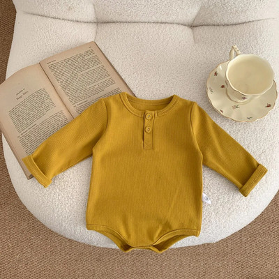 Četru sezonu zīdaiņu bodiji jaundzimušajiem zēniem meitenēm ar garām piedurknēm masīvas kokvilnas rievotas kombinezonas zīdaiņu viengabalains 0-24M zīdaiņu apģērbs