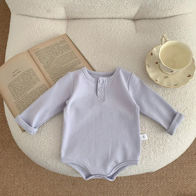 Četru sezonu zīdaiņu bodiji jaundzimušajiem zēniem meitenēm ar garām piedurknēm masīvas kokvilnas rievotas kombinezonas zīdaiņu viengabalains 0-24M zīdaiņu apģērbs