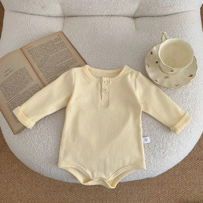 Četru sezonu zīdaiņu bodiji jaundzimušajiem zēniem meitenēm ar garām piedurknēm masīvas kokvilnas rievotas kombinezonas zīdaiņu viengabalains 0-24M zīdaiņu apģērbs