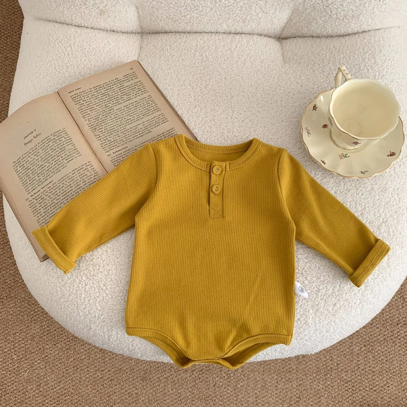 Četru sezonu zīdaiņu bodiji jaundzimušajiem zēniem meitenēm ar garām piedurknēm masīvas kokvilnas rievotas kombinezonas zīdaiņu viengabalains 0-24M zīdaiņu apģērbs