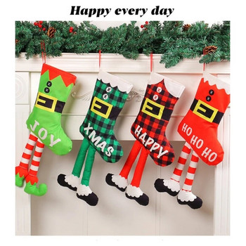 Коледни чорапи Големи размери Чорапи Орнаменти с дълги крака Подарък Торба за бонбони Контейнер за камини Висяща украса