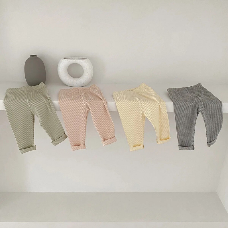 Jednobojne tajice za bebe Jesen 2023. Tajice za dječake i djevojčice Rebraste uske hlače 0-3 godine, dojenčad, mala djeca, dječje ležerne hlače