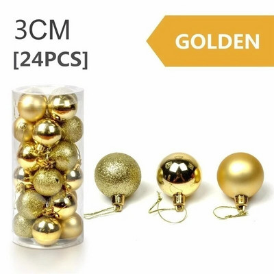 24gab/komplekts Krāsainas Ziemassvētku eglīšu bumbiņas Mirdzoši Zelts Melns Mājas Jaunais gads Iekarināms Dekorācijas Bumbiņu komplekts Neplīstoši Rotāti 3CM