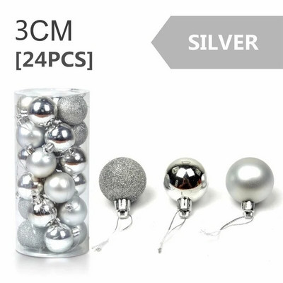 24gab/komplekts Krāsainas Ziemassvētku eglīšu bumbiņas Mirdzoši Zelts Melns Mājas Jaunais gads Iekarināms Dekorācijas Bumbiņu komplekts Neplīstoši Rotāti 3CM