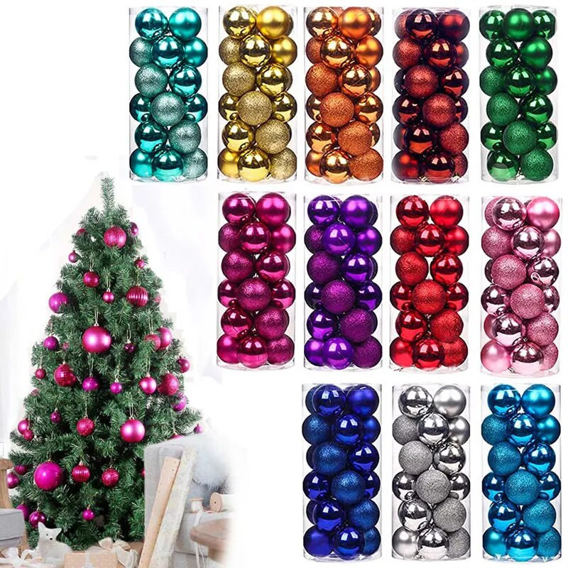 24gab/komplekts Krāsainas Ziemassvētku eglīšu bumbiņas Mirdzoši Zelts Melns Mājas Jaunais gads Iekarināms Dekorācijas Bumbiņu komplekts Neplīstoši Rotāti 3CM