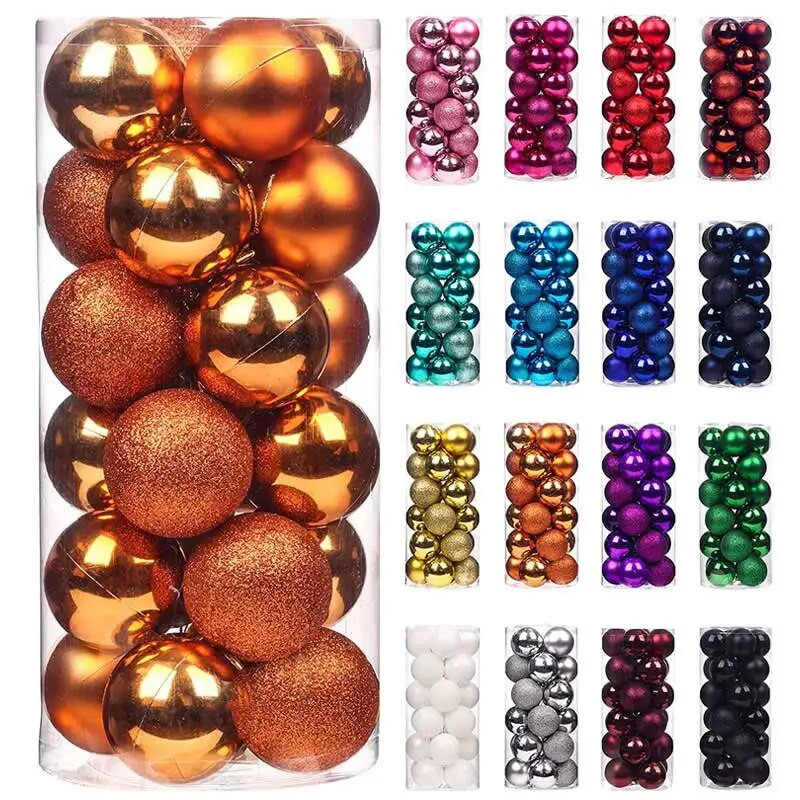 24gab/komplekts Krāsainas Ziemassvētku eglīšu bumbiņas Mirdzoši Zelts Melns Mājas Jaunais gads Iekarināms Dekorācijas Bumbiņu komplekts Neplīstoši Rotāti 3CM