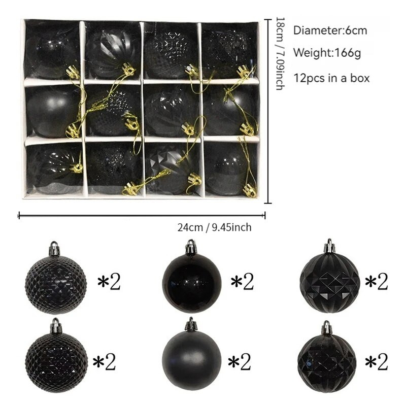 12 τμχ/Σετ Χριστουγεννιάτικο Δέντρο Διακοσμητικά Μπάλες 6cm Χριστουγεννιάτικη Μπάλα Μαύρη Μπάλα Χριστουγεννιάτικα Διακοσμητικά Χριστουγεννιάτικο Δέντρο Κρεμαστή για διακόσμηση σπιτιού