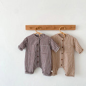 2023 Nove široke štrample Odjeća za dječake i djevojčice Karirani pamučni ležerni kombinezon s dugim rukavima Korejska odjeća za dojenčad Jednodijelni
