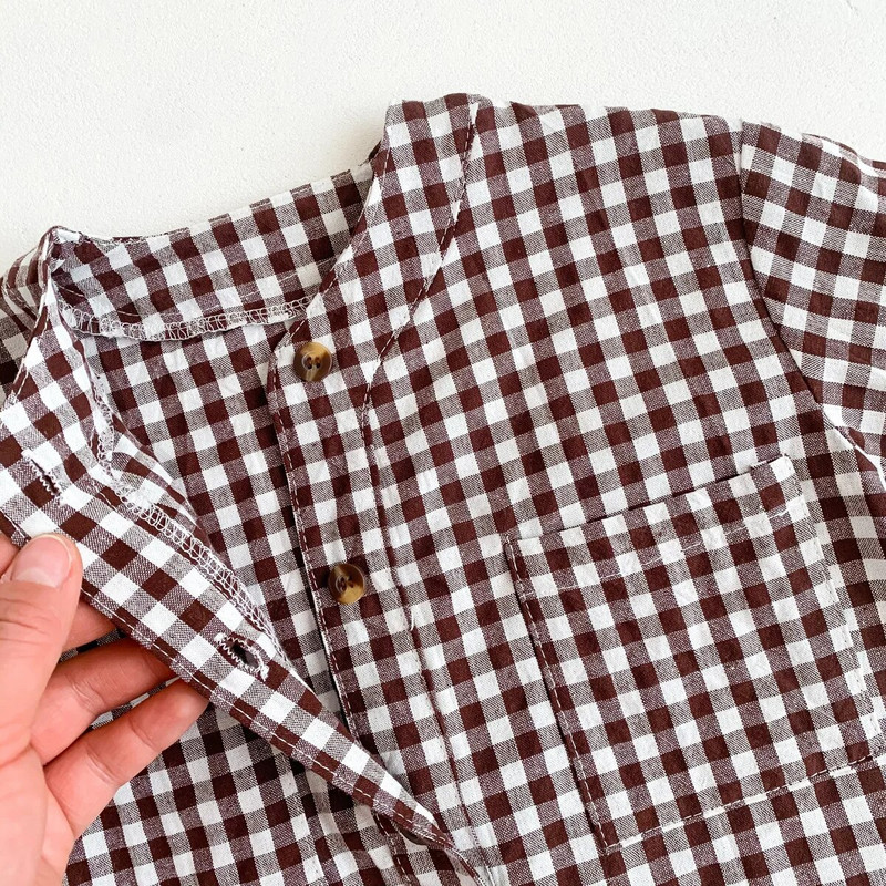 2023 Nove široke štrample Odjeća za dječake i djevojčice Karirani pamučni ležerni kombinezon s dugim rukavima Korejska odjeća za dojenčad Jednodijelni
